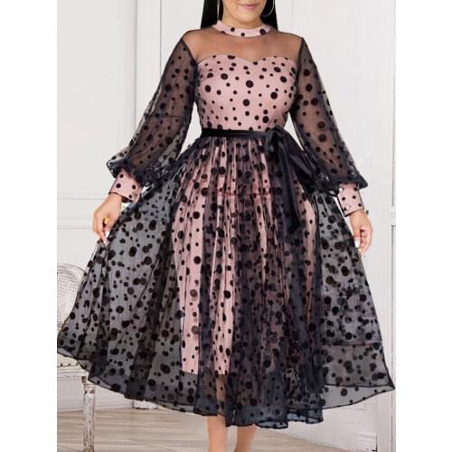 Black Dress Plus Size 4XL 5XL Patchwork Polka Dot Midi Length Casual Evening Cocktail Summer Autumn Fashion Dresses Dropshipping