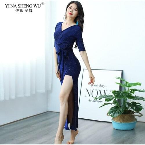 New Arrivals Women Belly Dance Costumes Sequin Long Slit Dance Dress With Shorts Half Sleeve V-neck Girl Women Belly Dance Dress