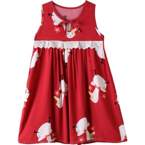 2021 Summer Girls Suspender Nightdress Kids Home Clothes Cartoon Printed Sleepwear Pajamas 3 To 13 Years Old Children Nightgowns