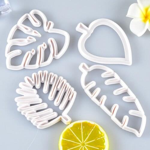 4Pcs/Set Tropical Leaves Mold Reusable Cake Decoration DIY Baking Tool White Kitchen Cutter Molds Plastic 3D Handmade Mould