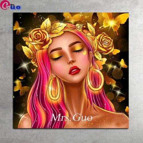 5D Diy Diamond Mosaic Golden Rose Girl Diamond Painting Cross Stitch Kits Embroidery Full Rhinestone Flower fairy Home Decor