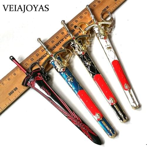 6Types Anime Fate Stay Night Saber Weapon Sword with Scabbard Model keychain High Quality Metal Artware Key Rings Holder for Men
