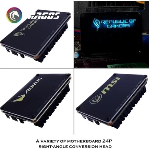 ATX 24Pin 90 Degree Steering Head Converter Connector Adapter, logo RGB Lighting, MOBO Mounting Accessories Wiring Artifact