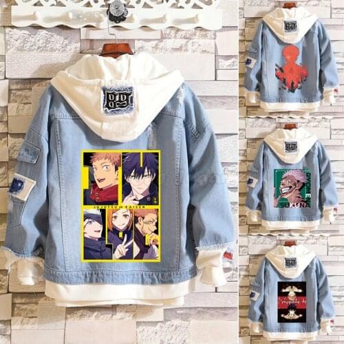 Anime Jujutsu Kaisen Cosplay Jeans Jacket Yuji Itadori Gojo Satoru Printing Costume Unisex Autumn Denim Hooded Outwear C65M195