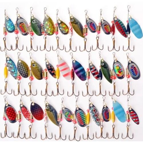 FREE SHIPPING New Lot 30 Pcs Assorted Spoon Metal Fishing Lure Spinner Baits Spoon Crankbait
