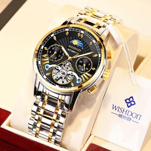 WISHDOIT Luxury Automatic Mechanical Men Watch Classic Business Watch Mens Tourbillon Waterproof Mens Watch Relogio Masculino