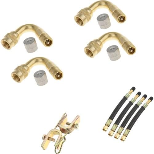 Dolity 4 Piece Tyre Valve Dual Tire Transit Adaptor and 2 Clamps with Valve Stem Extension stainless steel and rubber