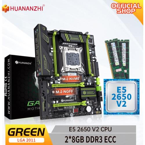 HUANANZHI X79 GREEN 2.49V3.1 X79 motherboard with Intel XEON E5 2650 V2 with 2*8G DDR3 RECC memory combo kit set SATA 3.0 USB3.0