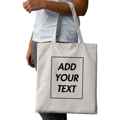 Custom Tote Bag Shopping Add Your Text Print Original Design White Unisex Fashion Travel Canvas Bags Handbag Tote Shopper Bags