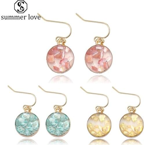 Dainty Small Round Resin Shell Drop Earrings for Women Boho Style Cute Pink Blue Designer Jewelry Accessories Pulseras Mujer