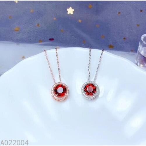 KJJEAXCMY Fine Jewelry 925 Sterling Silver inlaid Natural gemstone Garnet Female Pendant Necklace fashion Support test