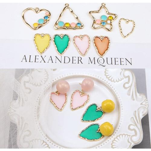 Colorful Enamel Alloy Heart Charms 20pcs Crystal Rhinestone Hollow Out Heart Triangle Star Earring Pendant Charms Craft