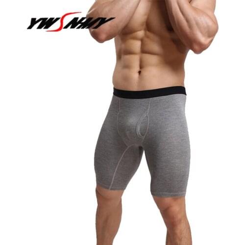 Mens Long Cottn Boxer Shorts Breathable Solid Sexy U Convex Pouch Half-length Boxers Long Leg Underpants Sculpting Slip Panties