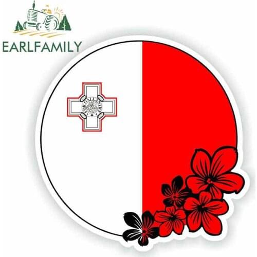 EARLFAMILY 13cm x 13cm For Malta With Flowers Anime Wrap Sticker Creative Stickers Sunscreen Bumper Decoration Custom Printing