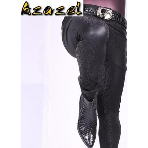 New Korean Fashion 3D camouflage casual male feet pants hair stylist PU Sweatpants thin leather pants Men skinny Jogger jeans