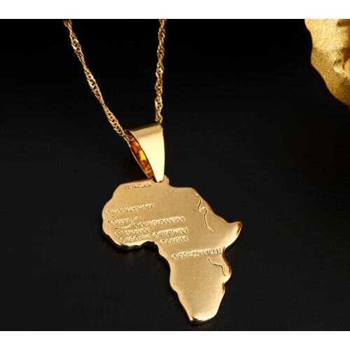 24K Gold Color African Map Pendant Necklace Women Girl Men African Map Hiphop Jewelry