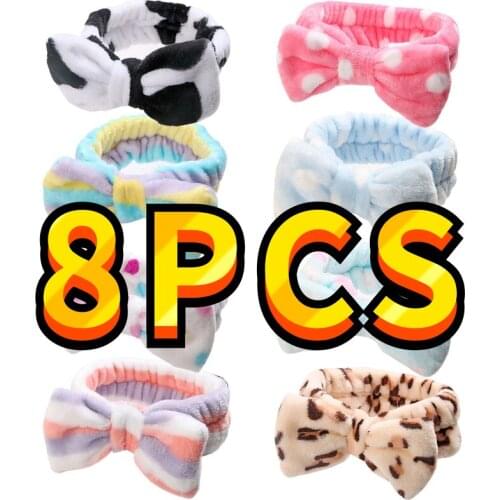 8Pcs/Set Wash Face Hair Holder Hairbands Soft Warm Coral Fleece Bow Headband For Women Girls Turban Fashion Hair Accessories