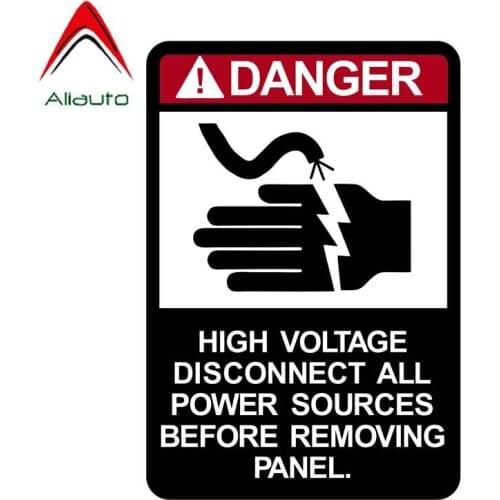 Aliauto Warning Retro-reflective Car Sticker Cartoon Danger High Voltage Disconnect All Power Sources Decoration Decals,12cm*8cm