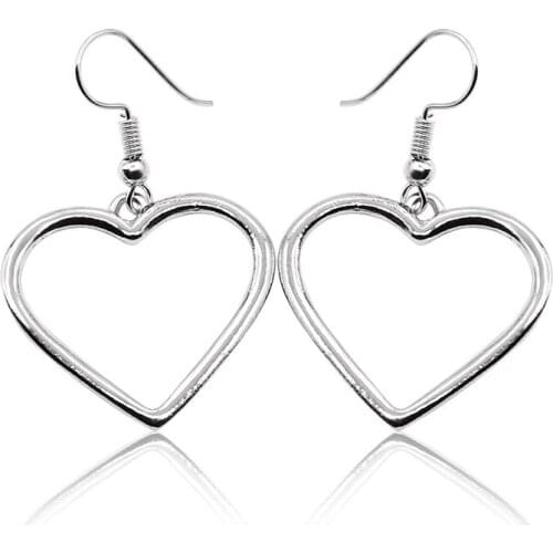 Simple Hollow Metallic Heart Pendant Golden Silver Plated Drop Earrings Dangle Earrings for Women
