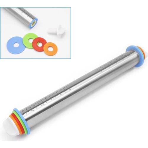 Adjustable Rolling Pin 430 Stainless Steel Non-stick Roll Dough Flexible 2/3/6/10mm removable Rings Baking Tool Kitchen Gadget