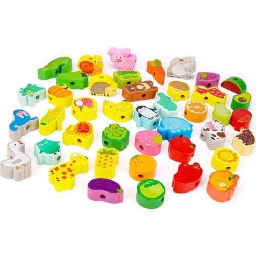 Threading Game Educational Game Toy 42 pcs Wooden Beads for Kids Gift