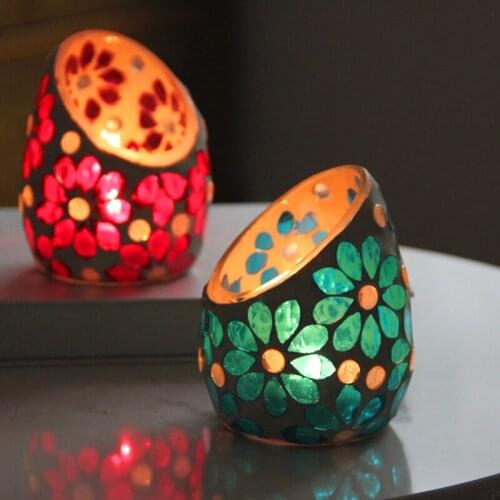 Romantic flower oblique glass mosaic candle holder fashion home decoration DIY fragrant flower candle empty table organizer
