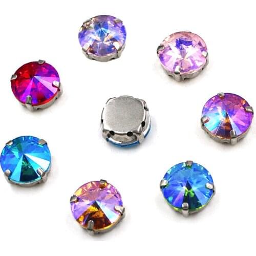 Silver base 8/10/12/14mm round shape 20pcs crystal Glass flatback sew on rhinestones with claw for DIY clothing Accessories