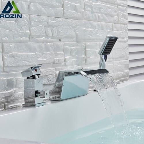 Widespread Waterfall Bathtub Faucet Deck Mounted Tub Sink Mixer Widespread Single Handle with Handshower Tub Crane Tap