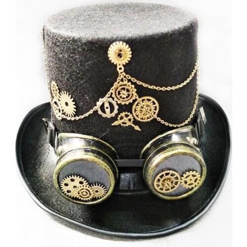 Steam Punk Gothic Vintage Hat Gear Glasses Party Fedora Top Hat