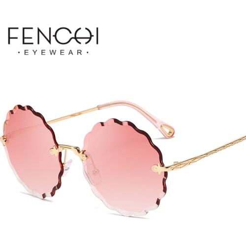Pink Wavy Round Sunglasses Women Men 2019 Fashion Rimless Glasses Retro Metal Frame Clear Sun Glasses Women zonnebril dames