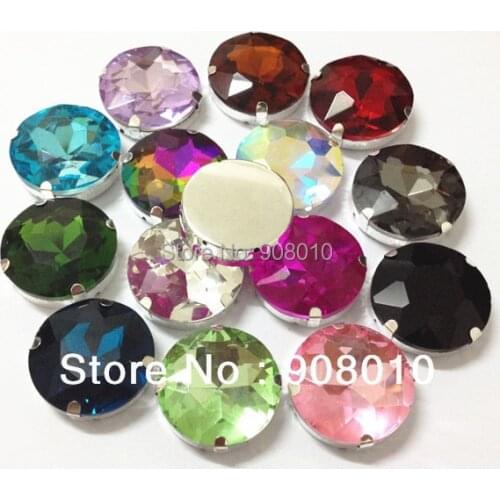 Sew On 27mm 44Pcs/Lot Boashihua Round Flat Top Crystal Fancy Stone with Silver Claw Setting