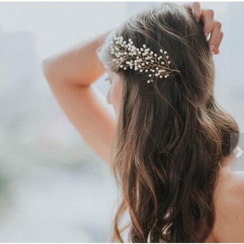 Bride wedding handmade pearl comb shape sample leaves wedding hair accessories women headdress wholesale