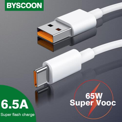 65W Super VOOC USB Type C Cable 6.5A Fast Charging Cable For Oppo K9 ACE 2 Find X3 Pro Reno 4 SE 6 5 Pro Realme X7 Pro GT Neo