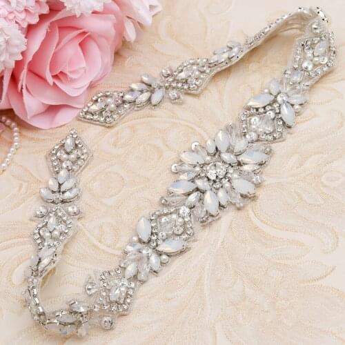 WENXI 5Pieces Bridal Gown Sash Rhinestones Appliques Hand Beaded Rose Gold Opal Crystal On For Wedding Dress Belt WX935