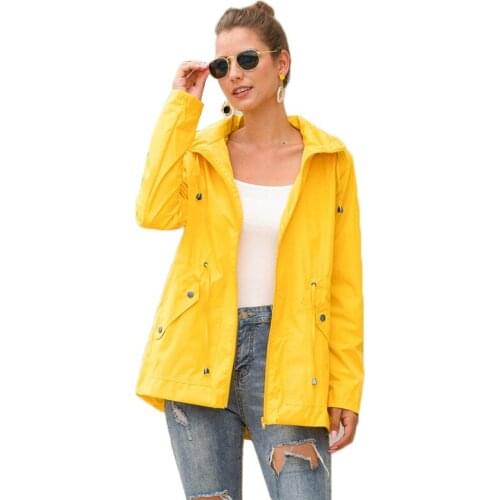 2020 Autumn Solid Color Waterproof Jackets Outdoor Windbreak Hooded Jacket Women Waterproof Rain Coat Femme Windbreaker 3XL 312