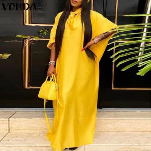 Women Elegant Party Long Maxi Dress 2021 VONDA Spring Sundress Sexy Puff Sleeve Bow Robes Longue Party Vestido Oversized