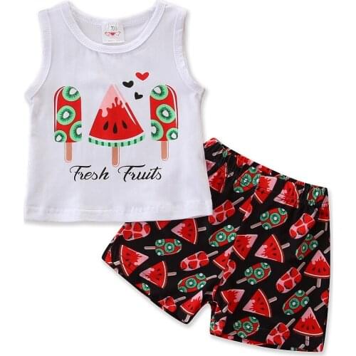 Toddler Baby Girl Sleeveless Letter Vest Tops+Watermelon Shorts 2PCS Set Outfit