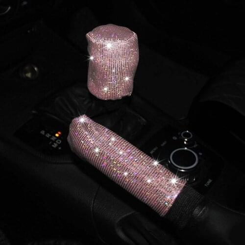 1 Set Diamond Crystal Car Gear Shift Cover Collar Cover Glitter Rhinestones Auto Shifter Hand Brake Decor Interior Accessories