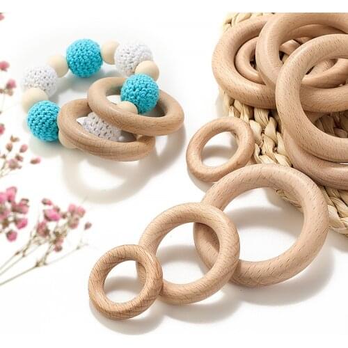 10PcWooden Ring Baby Teether BPA Free Beech Ring Natural Wood Rodent Teething Ring Toy Montessori DIY Nursing Baby Bracelet Gift