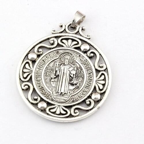 2pcs Saint St Benedict of Nursia Patron Against Evil Medal Alloy Charm Pendant Fit Necklace 40x51mm