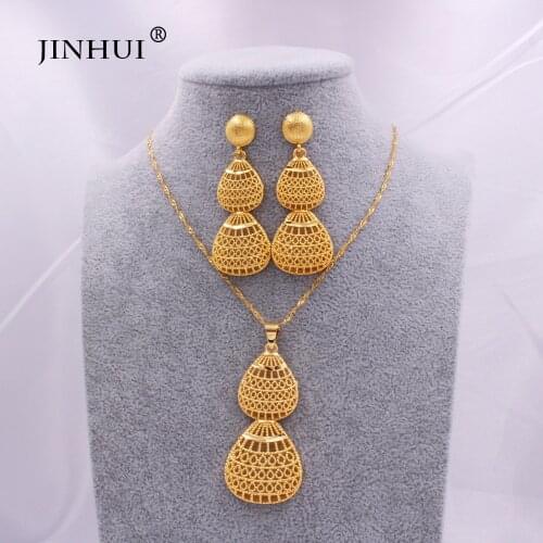 24K gold color wedding jewelry sets for women African/indian bridal party gifts necklace pendant earrings jewelery jewellery set