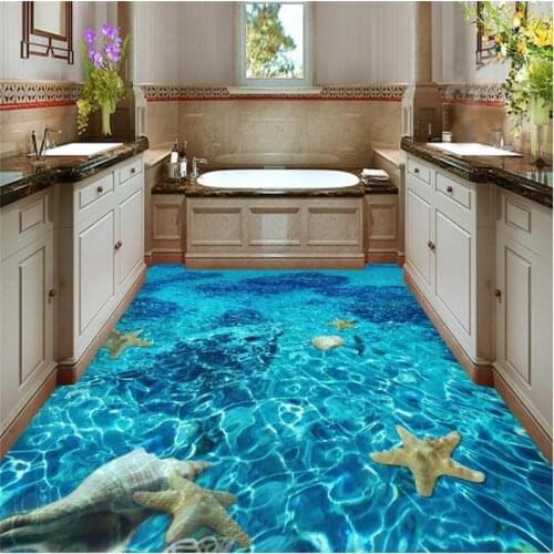 Beibehang Flooring 3D Wallpapers Stereoscopic Sea Turtle Dolphin Bathroom Floor PVC Self Adhesive Wall Mural papel de parede 3D
