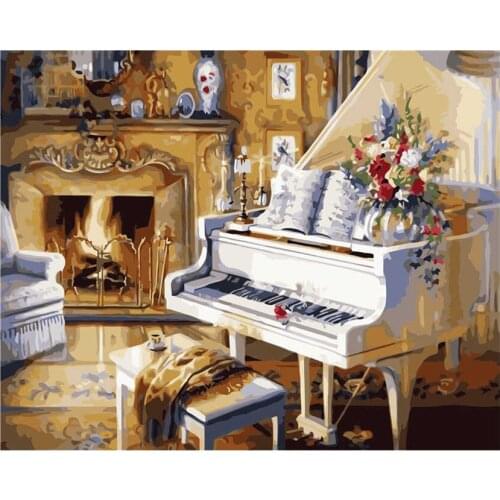40*50CM Home Decoration Wall Painting Accept Booking The Piano By The Fireplace DIY Painting By Numbers