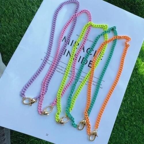 5PCS, Gold Clasp necklace Handmade colorful enamel chain necklace Jewelry Curb Link Chain Necklace fashion woman jewelry