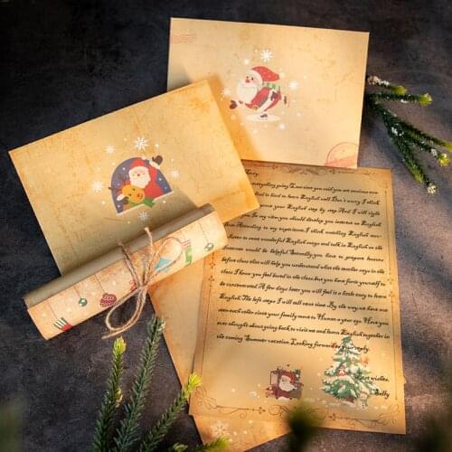 6Sets Christmas Kraft Letter Pad Envelope Retro Santa Claus Letter Paper Xmas Party Invitation Gift Envelope with Accessories