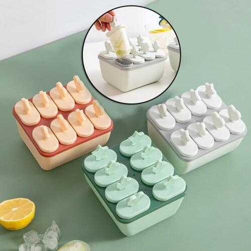 8 Cavity Reusable Plastic Mini Ice Pops Mold Ice Cream Maker Popsicles Molds Baby DIY Food Supplement Tool CLH@8