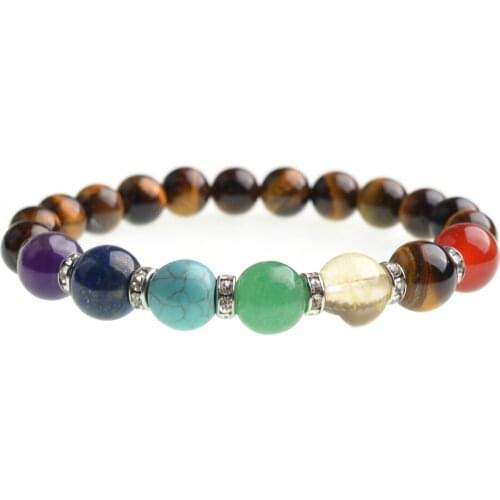 Tiger eye 8MM 7 Chakra Stone Bracelet Man Fashion Women Gift For Beautiful Beads