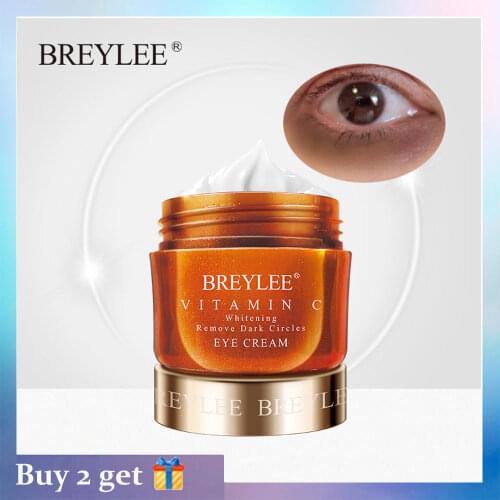 BREYLEE Eye Cream Vitamin C Whitening Remove Dark Circles Fade Freckles VC Eyes Care Cream Brightening Skin Anti-Puffiness 20g