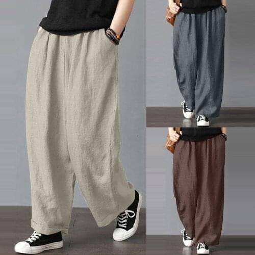 Daily Womens Pants Cotton Linen Wide Leg Pant Summer Loose Casual Straight Bloomers Simple High Quality Comfy Pant Dropshipping