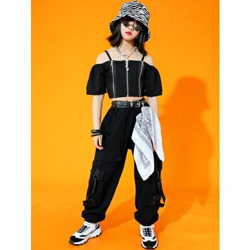 Black Jazz Dancing Clothing Street Dance Cheerleaders Performance Stage Wear Suit Girls Hip Hop Competition Dancewear YS1606
